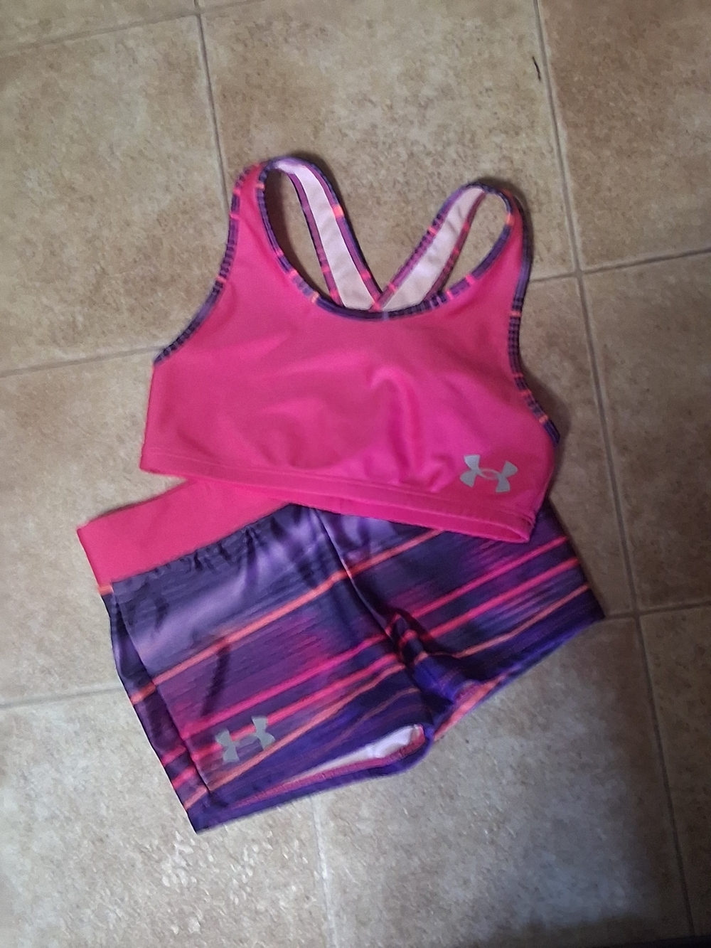 Under Armour Girls Pink and Purple Athletic Matching Set
